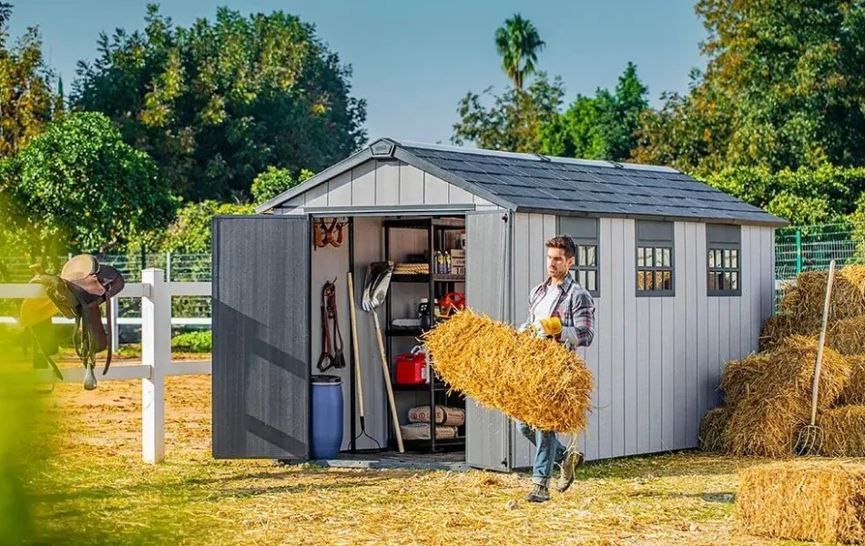 Outlet Oakland 7.5x15 Storage Shed - Grey Large Sheds