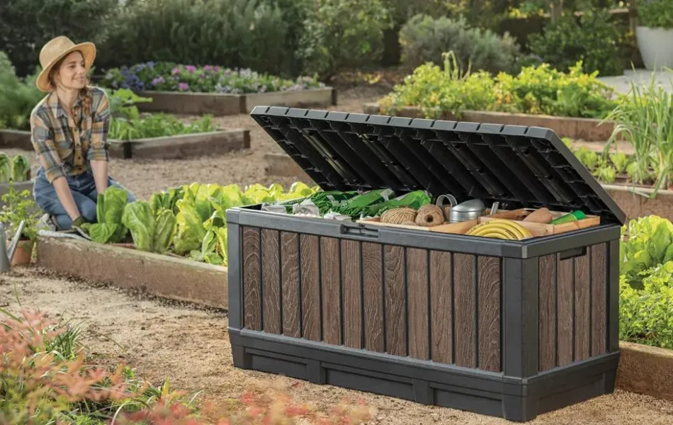 Sale Signature 92 Gallon Deck Box - Walnut Brown Small Deck Boxes