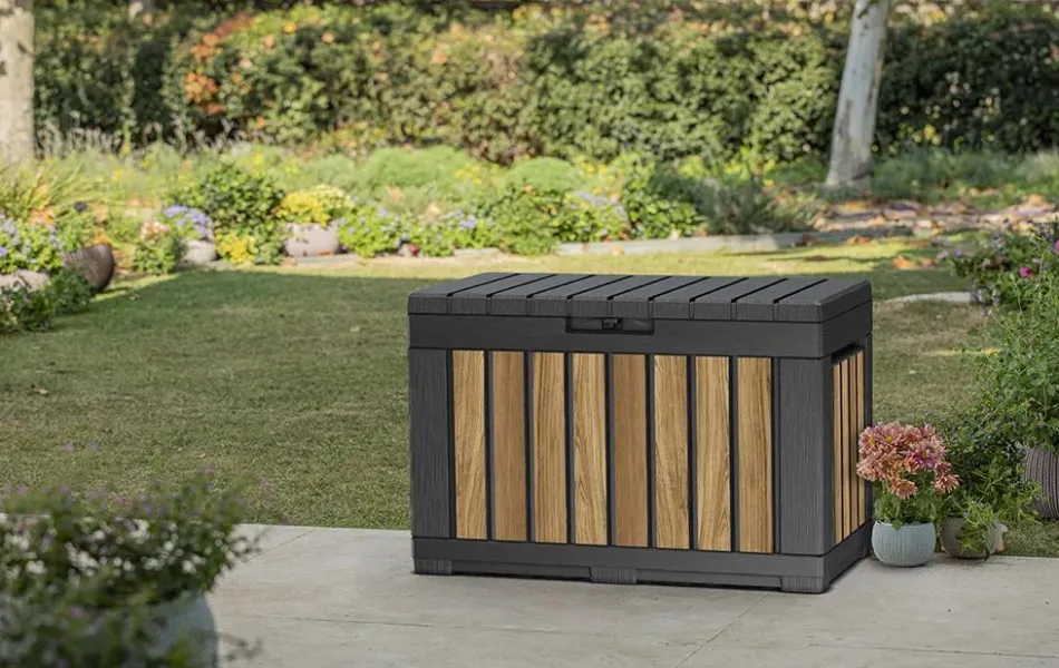 Best Signature 50 Gallon Deck Box - Oak Brown Small Deck Boxes