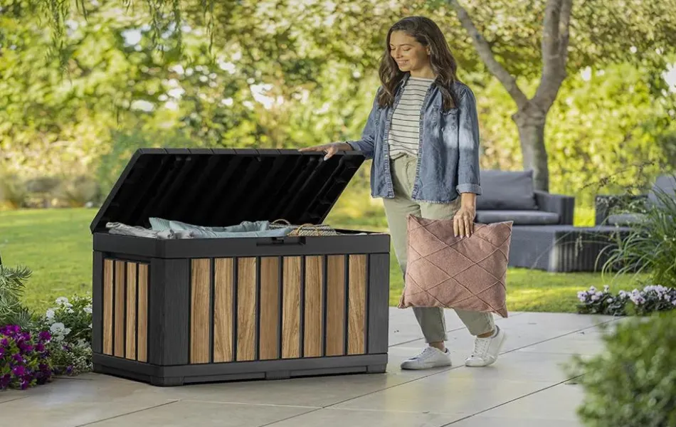 Best Signature 50 Gallon Deck Box - Oak Brown Small Deck Boxes