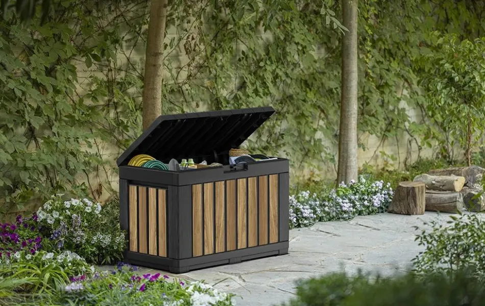Best Signature 50 Gallon Deck Box - Oak Brown Small Deck Boxes