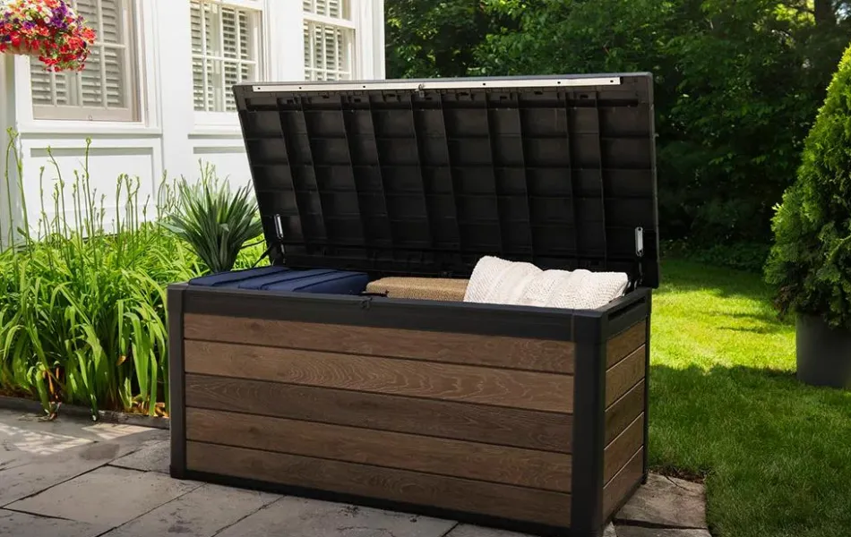 Best Signature 150 Gallon Deck Box - Walnut Brown Large Deck Boxes