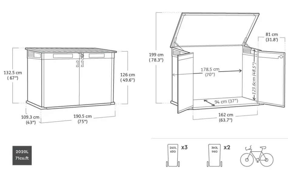 New Signature Horizontal Storage Shed - Walnut Brown Trash Can Storage Sheds|Horizontal Sheds