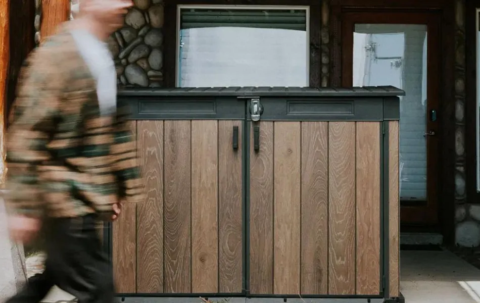 New Signature Horizontal Storage Shed - Walnut Brown Trash Can Storage Sheds|Horizontal Sheds