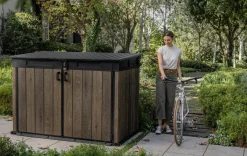 New Signature Horizontal Storage Shed - Walnut Brown Trash Can Storage Sheds|Horizontal Sheds