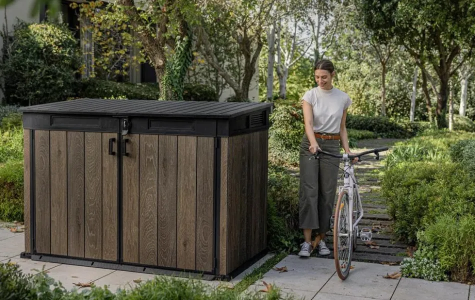 New Signature Horizontal Storage Shed - Walnut Brown Trash Can Storage Sheds|Horizontal Sheds