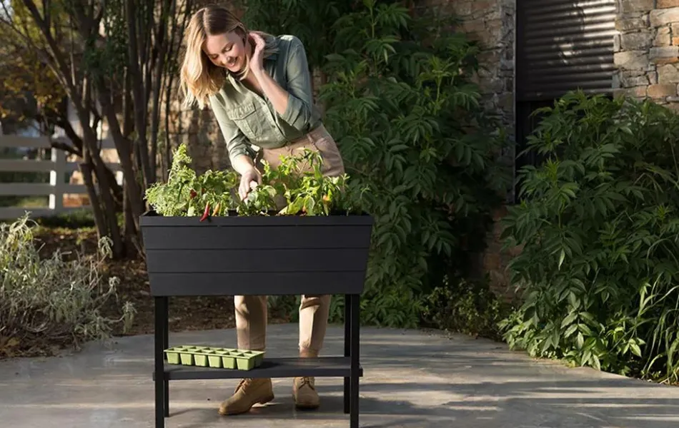 Outlet Urban Bloomer 12.7 Gallon Elevated Garden Bed - Graphite Garden Beds